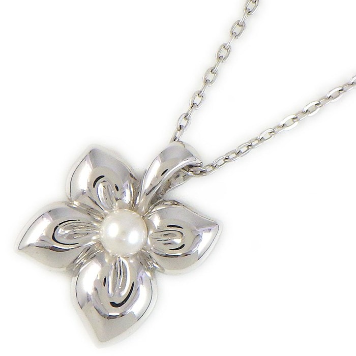 ミキモト MIKIMOTO ネックレス リーフ パール 4.0mm珠 SV925 【中古】