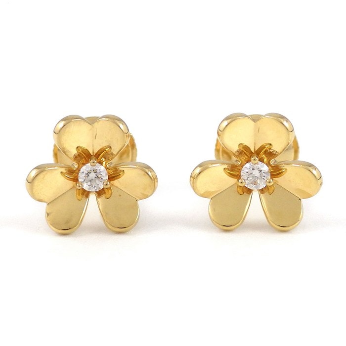 ヴァンクリーフ＆アーペル Van Cleef & Arpels ピアス フリヴォル ミニモデル VCARPJMN00 フラワー 2ポイント ダイヤモンド 0.10ct K18YG 【中古】