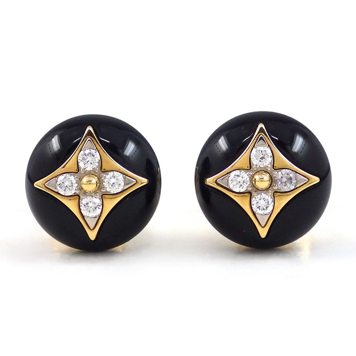 ルイ・ヴィトン LOUIS VUITTON ピアス ピュス B ブロッサム Q96990 モノグラム スター オニキス 8ポイント ダイヤモンド 0.10ct K18YG 【中古】
