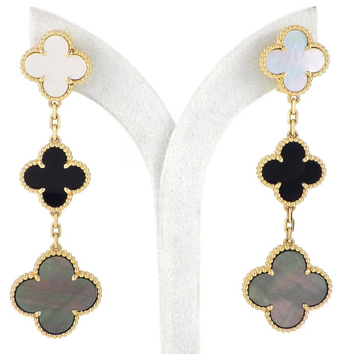 ヴァンクリーフ＆アーペル Van Cleef & Arpels ピアス マジック アルハンブラ 3モチーフ VCARD79000 ホワイトシェル グレーシェル オニキス K18YG 【中古】