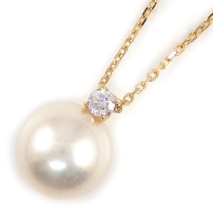 タサキ 田崎真珠 TASAKI ネックレス P-16379-18KYG 1ポイント ダイヤモンド 0.085ct あこや真珠 9.0mm珠 K18YG 【箱・保付き】 【中古】