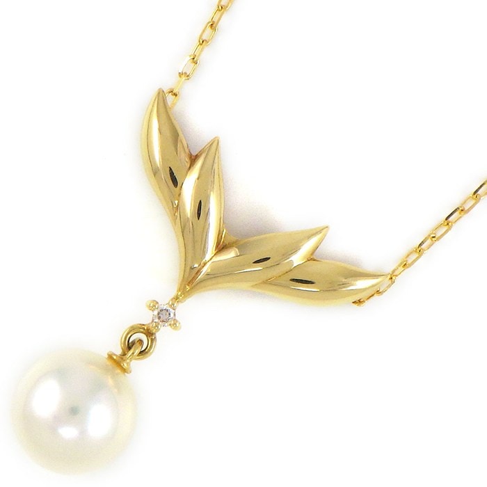 ミキモト MIKIMOTO ネックレス フラワー パール 8.0mm珠 ダイヤモンド K18YG 【中古】