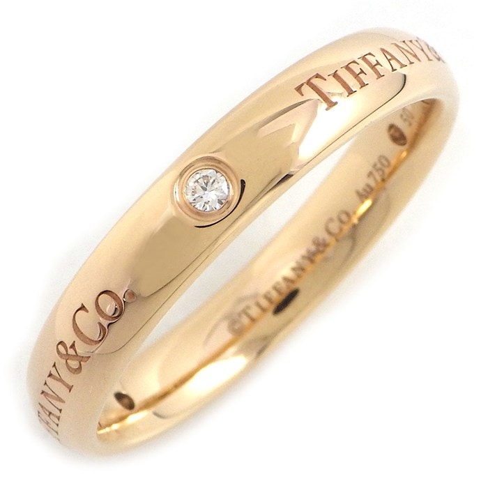 ティファニー Tiffany & Co. リング ロゴバンド 3ポイント ダイヤモンド K18PG 21号 【中古】