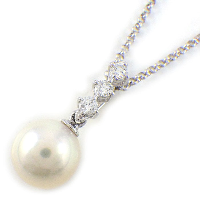 タサキ 田崎真珠 TASAKI ネックレス 1ポイント パール 8.5mm珠 3ポイント ダイヤモンド 計0.13ct K18WG 【中古】