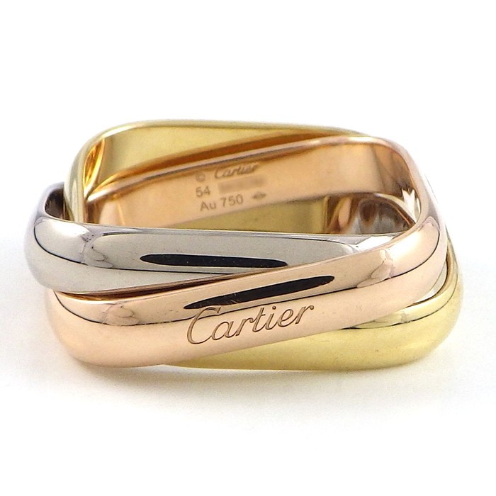 カルティエ Cartier リング トリニティ クッション スリーカラー K18PG K18WG K18YG 13号 / #54 【中古】