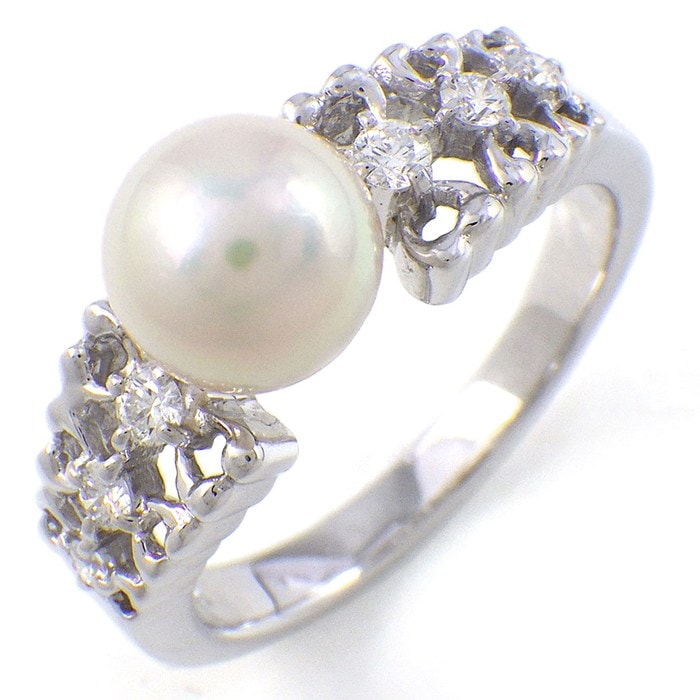 ミキモト MIKIMOTO リング 1ポイント パール 7.0mm珠 6ポイント ダイヤモンド K18WG 11号 【中古】
