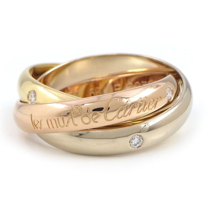 カルティエ Cartier リング トリニティ スリーカラー 3ポイント ダイヤモンド K18PG K18WG K18YG 10号 / #50 【中古】