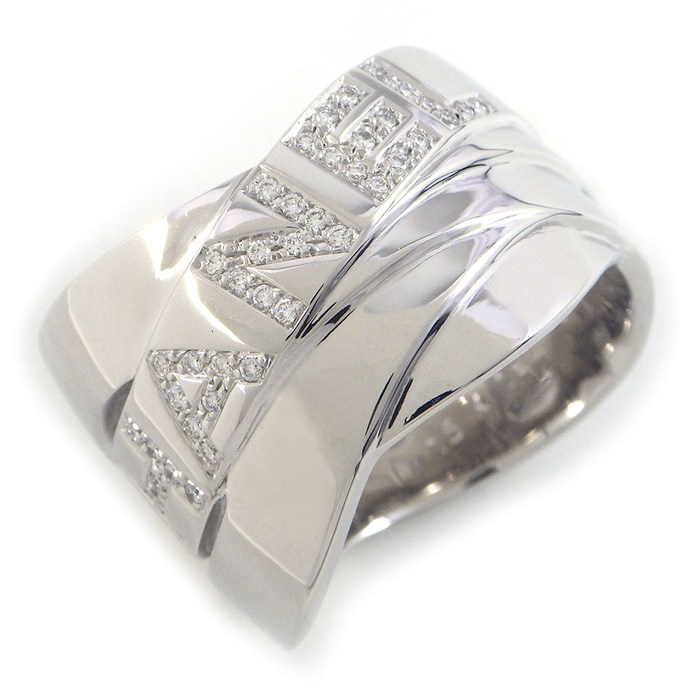 シャネル CHANEL リング ボルディック シグネチャー ワイド リボン ダイヤモンド K18WG 14.5号 / #55 【中古】