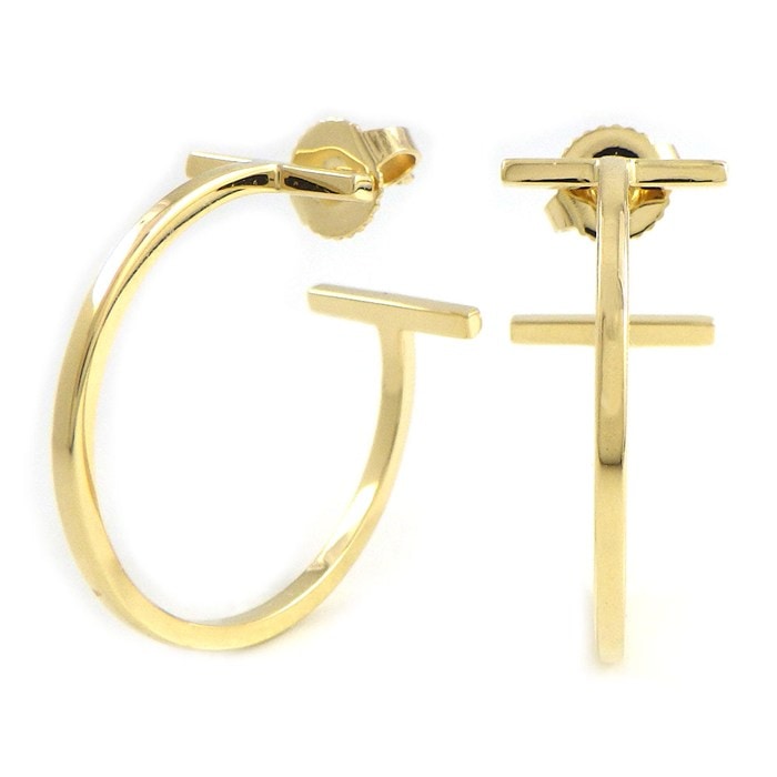 ティファニー Tiffany & Co. ピアス Tワイヤー フープ ミディアム 60011241 K18YG 【中古】