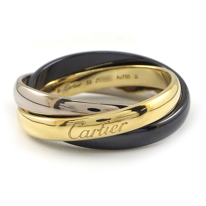 カルティエ Cartier リング トリニティ ホリデーシーズン 日本/中国/EU限定 ブラック セラミック K18YG K18WG 13号 / #53 【中古】