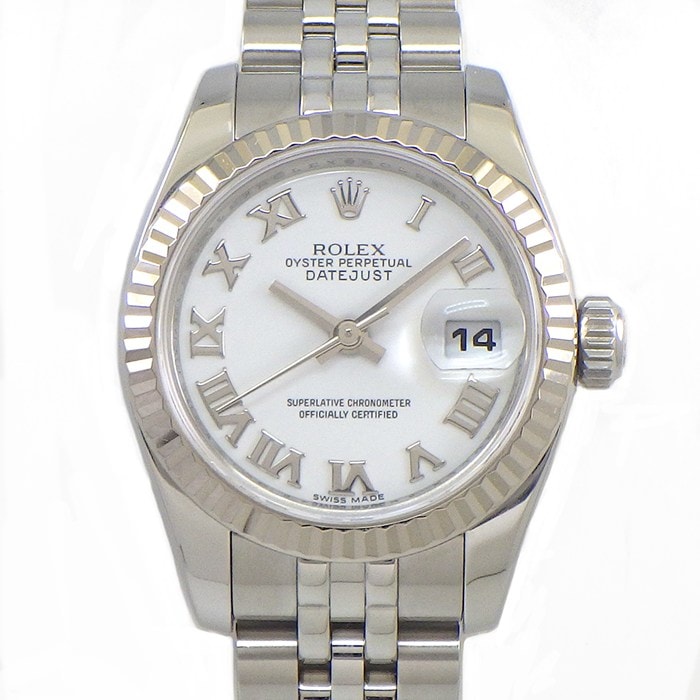 ロレックス Rolex 腕時計 デイトジャスト 179174 ルーレット刻印 ホワイト文字盤 ローマンインデックス デイト K18WG SS 自動巻き 【中古】
