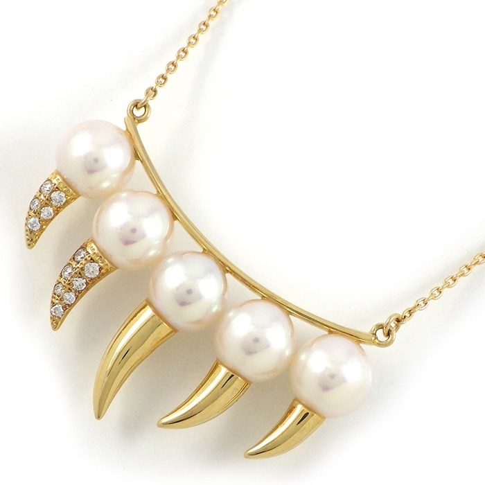 タサキ 田崎真珠 TASAKI ネックレス デインジャー ファング P-15641-18KYG パール 7.0mm珠 ダイヤモンド 計0.09ct K18YG 【中古】