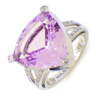 モーブッサン MAUBOUSSIN リング メクラー アトア トライアングルカット アメジスト ダイヤモンド K18WG 8.5号 / #49 【中古】