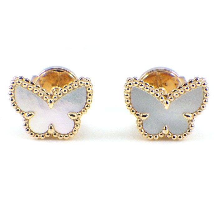 ヴァンクリーフ&アーペル Van Cleef & Arpels ピアス スウィートアルハンブラ パピヨン VCARN5JM00 ギャラ 2025年9月日付 ホワイト シェル K18YG 【箱・保付き】 【中古】