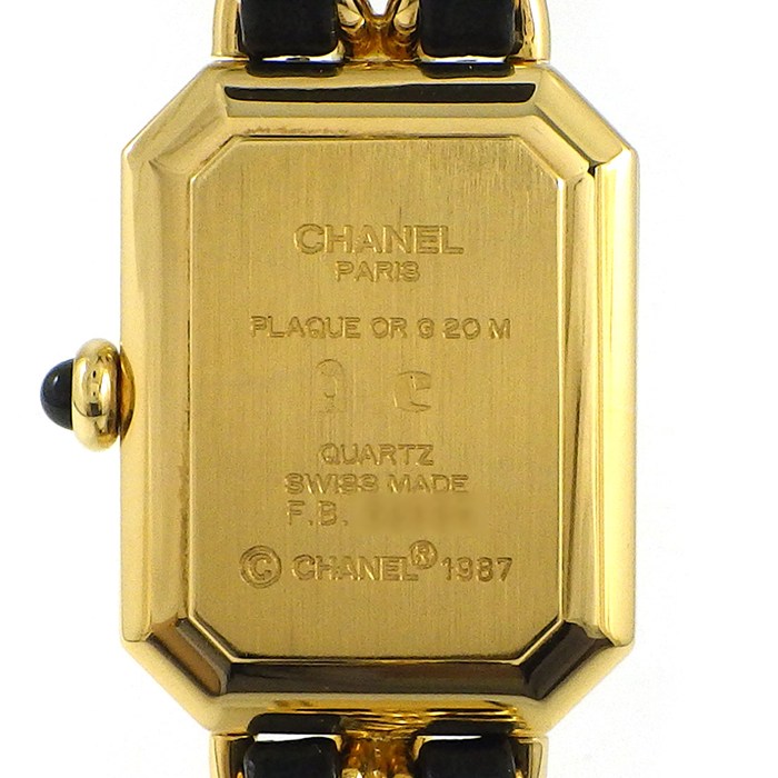 シャネル CHANEL 腕時計 プルミエールM H0001 オクタゴナル ブラック文字盤 チェーンブレス レザーベルト GP クオーツアナログ 【中古】