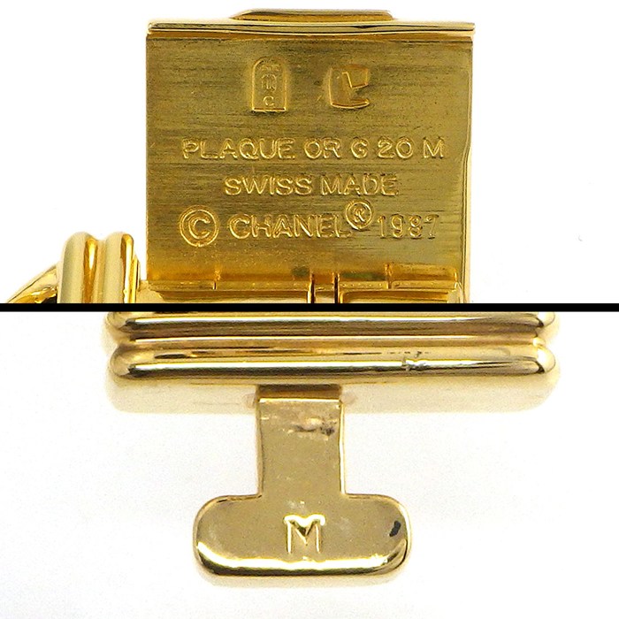 シャネル CHANEL 腕時計 プルミエールM H0001 オクタゴナル ブラック文字盤 チェーンブレス レザーベルト GP クオーツアナログ 【中古】