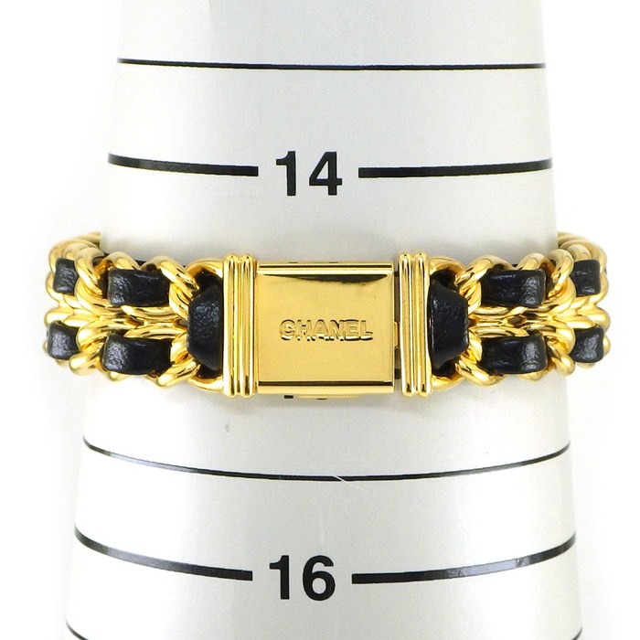 シャネル CHANEL 腕時計 プルミエールM H0001 オクタゴナル ブラック文字盤 チェーンブレス レザーベルト GP クオーツアナログ 【中古】