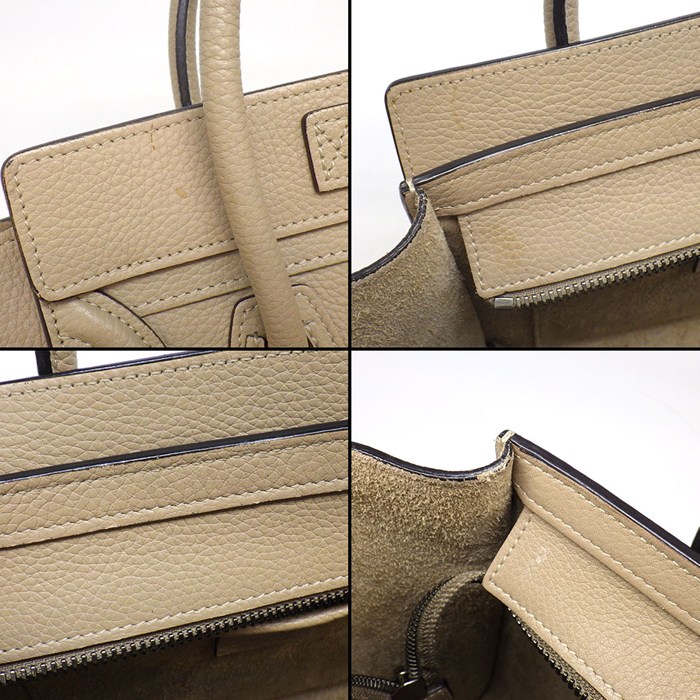セリーヌ CELINE ハンドバッグ/ショルダーバッグ ラゲージ ナノ 189793DRU.03UN デューン ドラムドカーフスキン シルバー金具 【中古】