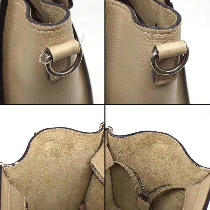 セリーヌ CELINE ハンドバッグ/ショルダーバッグ ラゲージ ナノ 189793DRU.03UN デューン ドラムドカーフスキン シルバー金具 【中古】