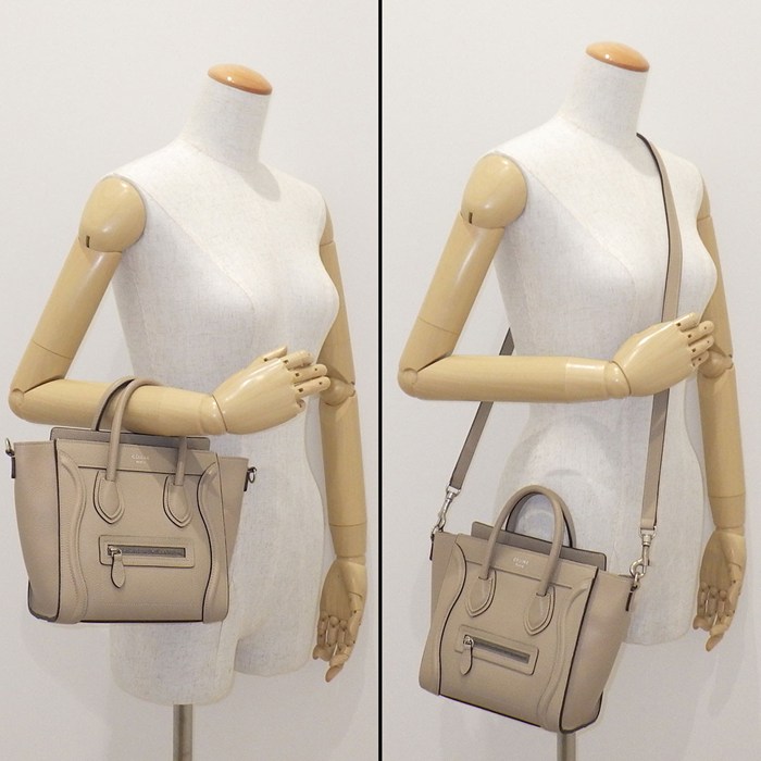 セリーヌ CELINE ハンドバッグ/ショルダーバッグ ラゲージ ナノ 189793DRU.03UN デューン ドラムドカーフスキン シルバー金具 【中古】