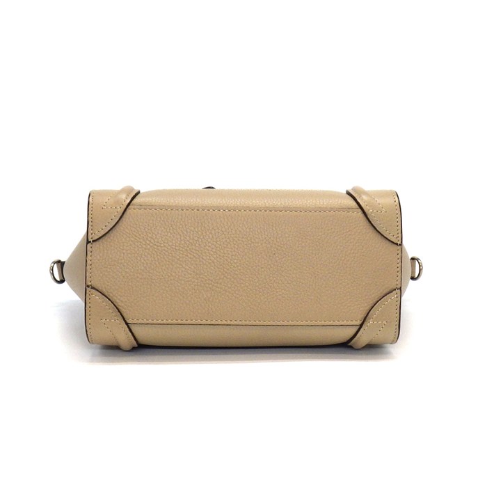セリーヌ CELINE ハンドバッグ/ショルダーバッグ ラゲージ ナノ 189793DRU.03UN デューン ドラムドカーフスキン シルバー金具 【中古】