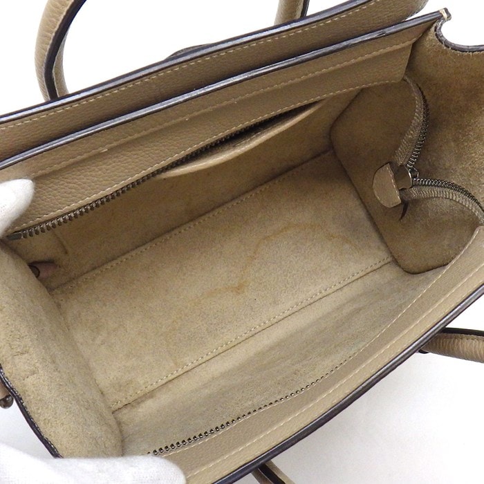 セリーヌ CELINE ハンドバッグ/ショルダーバッグ ラゲージ ナノ 189793DRU.03UN デューン ドラムドカーフスキン シルバー金具 【中古】