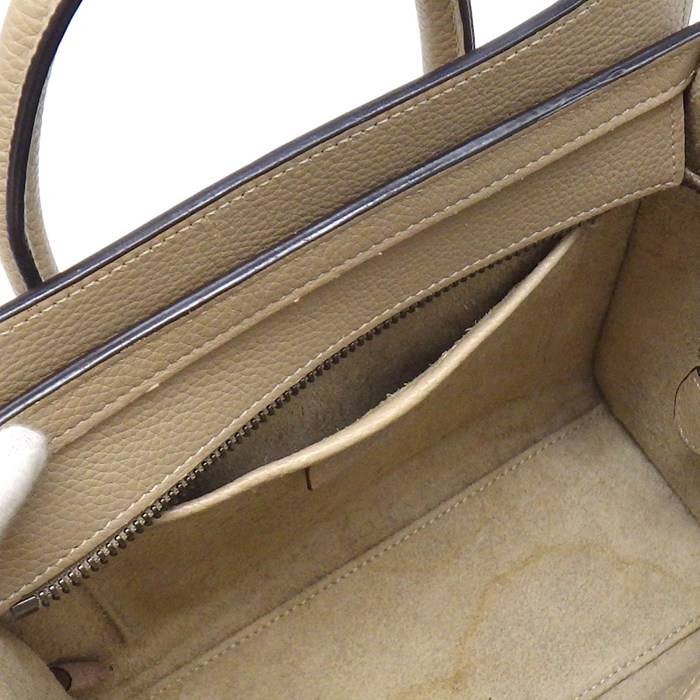 セリーヌ CELINE ハンドバッグ/ショルダーバッグ ラゲージ ナノ 189793DRU.03UN デューン ドラムドカーフスキン シルバー金具 【中古】
