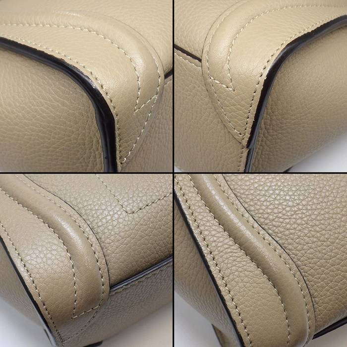 セリーヌ CELINE ハンドバッグ/ショルダーバッグ ラゲージ ナノ 189793DRU.03UN デューン ドラムドカーフスキン シルバー金具 【中古】