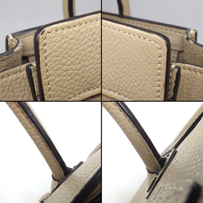 セリーヌ CELINE ハンドバッグ/ショルダーバッグ ラゲージ ナノ 189793DRU.03UN デューン ドラムドカーフスキン シルバー金具 【中古】