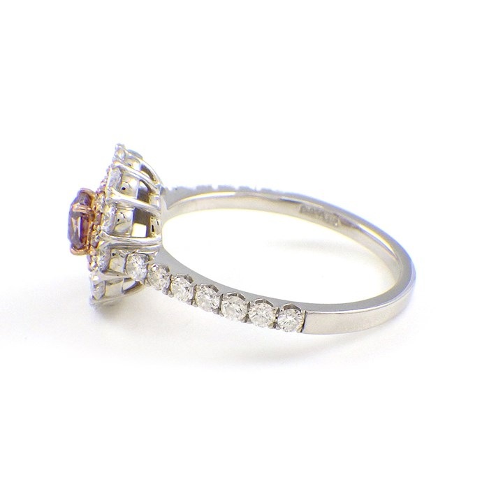 【クッションカットダイヤモンド】 リング 1ポイント クッションカット カラー ダイヤモンド 0.21ct(FDBPP/SI2) パヴェ ハーフサークル ダイヤモンド PT950 K18PG 12号 【中古】