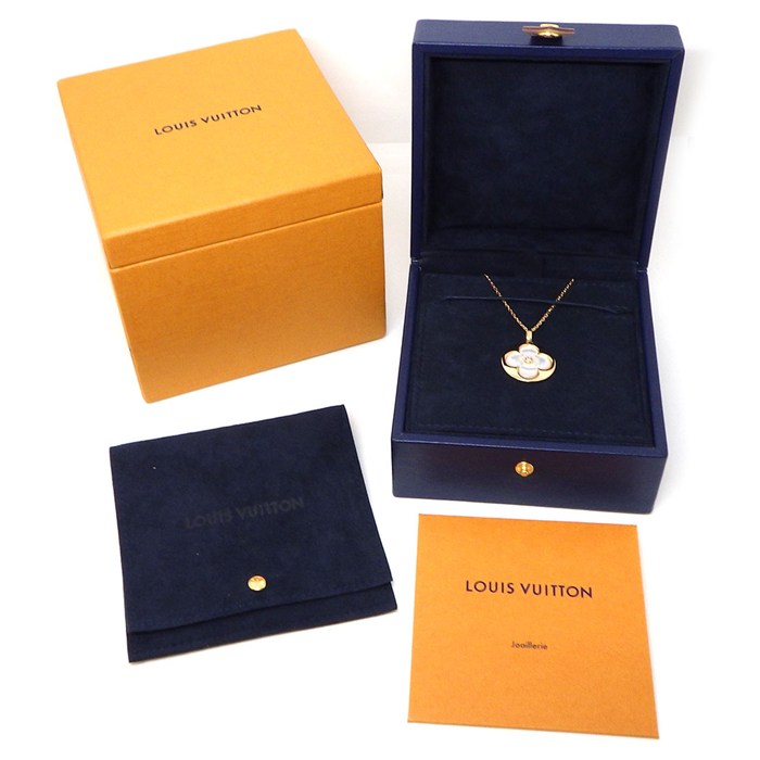 ルイ・ヴィトン LOUIS VUITTON ロングネックレス メダリオン ブロッサム XL Q93656 モノグラム フラワー 1ポイント ダイヤモンド 0.03ct ホワイト シェル K18PG 【箱・保付き】 【中古】