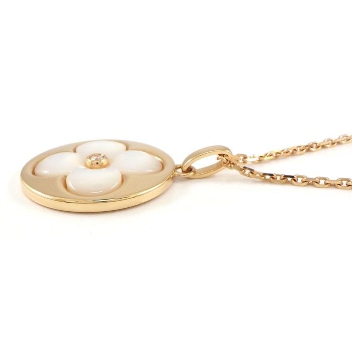 ルイ・ヴィトン LOUIS VUITTON ロングネックレス メダリオン ブロッサム XL Q93656 モノグラム フラワー 1ポイント ダイヤモンド 0.03ct ホワイト シェル K18PG 【箱・保付き】 【中古】