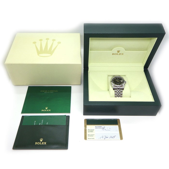 ロレックス Rolex 腕時計 デイトジャスト 116200 ブラック文字盤 ローマンインデックス ルーレット刻印 ランダムシリアル 赤黒 デイト SS 自動巻き 【箱・保付き】 【中古】