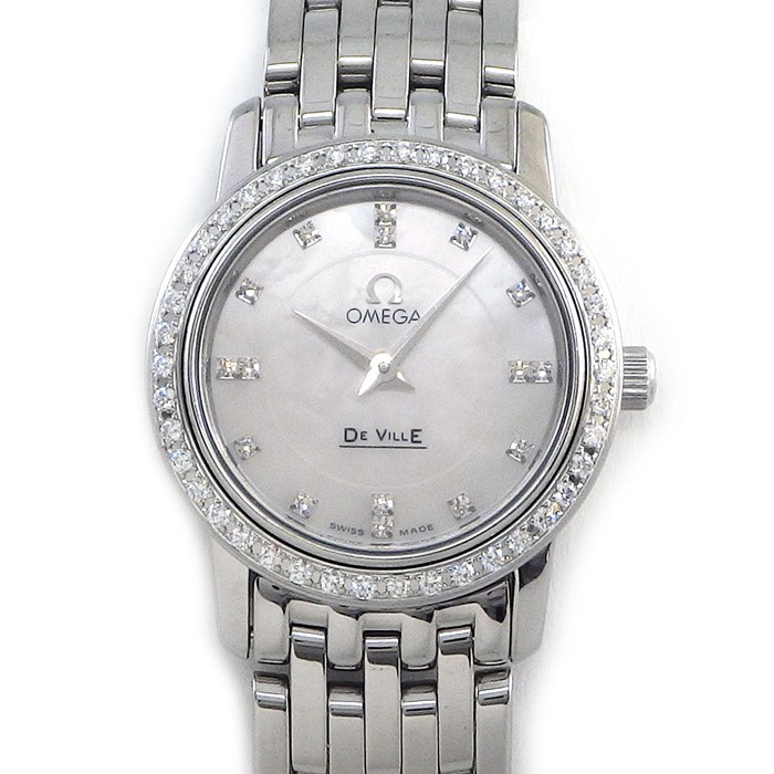 オメガ OMEGA 腕時計 デ・ヴィル プレステージ 4575.75.00 ダイヤベゼル 16ポイント ダイヤインデックス ホワイトシェル文字盤 SS クオーツアナログ 【中古】