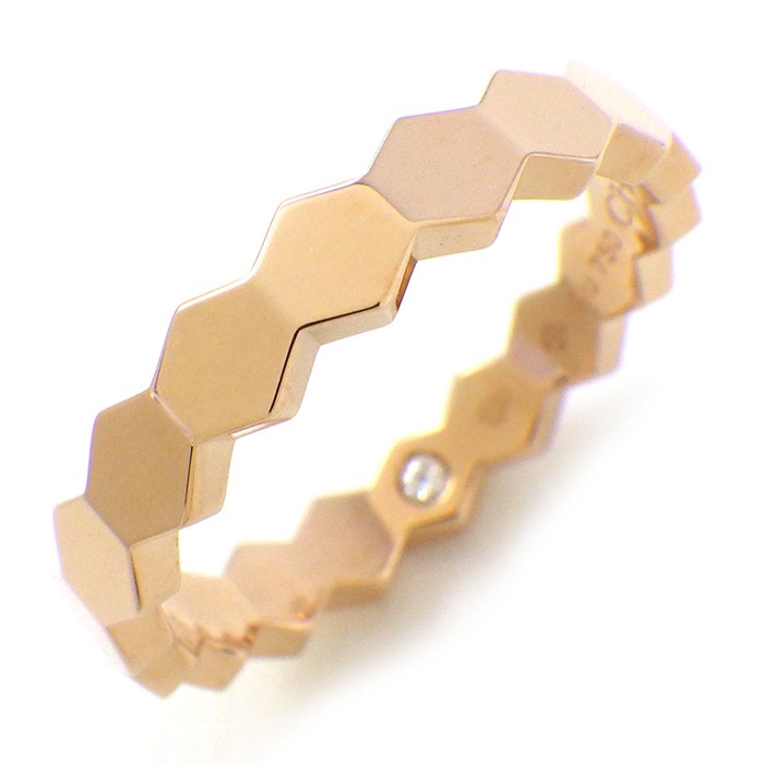 ショーメ Chaumet リング ビー マイ ラブ ハニカム 083359 幅4mmモデル 1ポイント ダイヤモンド 0.01ct K18PG 15号 / #55 【中古】