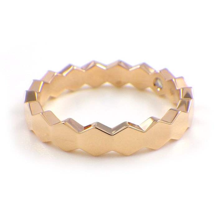 ショーメ Chaumet リング ビー マイ ラブ ハニカム 083359 幅4mmモデル 1ポイント ダイヤモンド 0.01ct K18PG 15号 / #55 【中古】