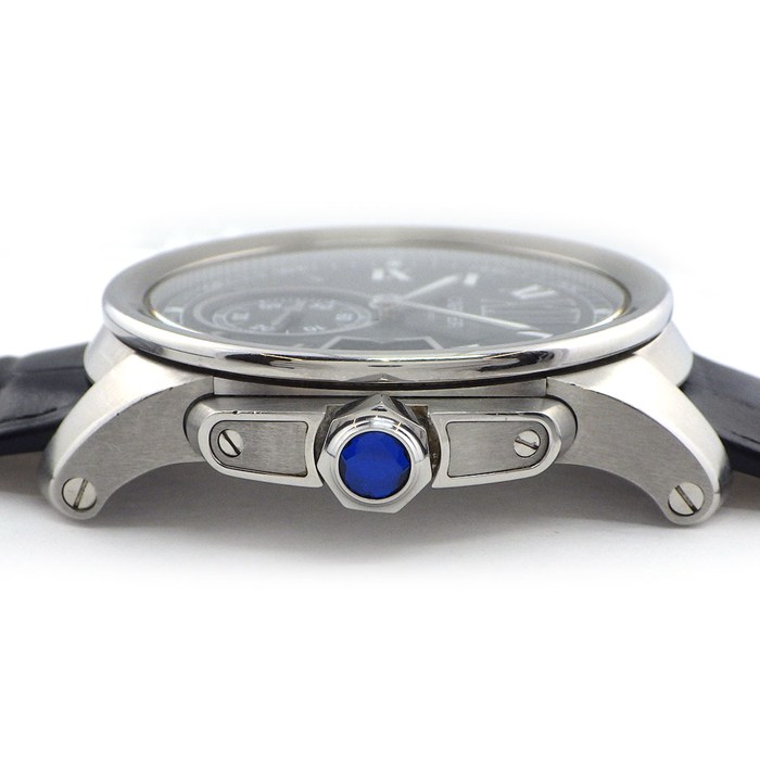 カルティエ Cartier 腕時計 カリブル LM W7100014 ローマンインデックス デイト 夜光針/インデックス スモールセコンド 裏スケ ブラック 文字盤 レザーベルト SS 自動巻き