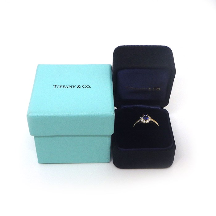 ティファニー Tiffany & Co. リング フローラ フラワー サファイア ハーフ エタニティ ダイヤモンド K18YG 9号 【中古】