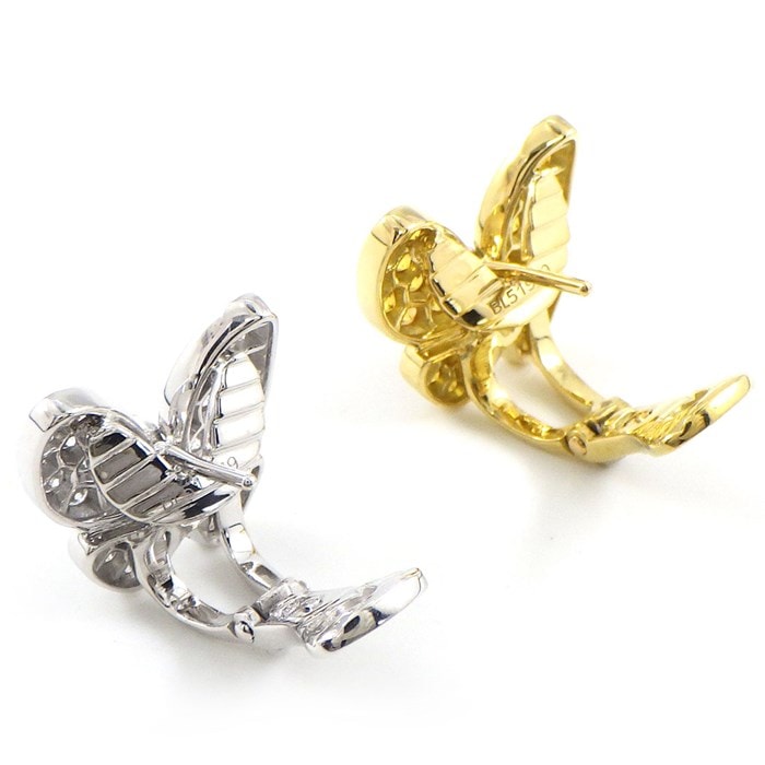 【ヴァンクリーフ＆アーペル Van Cleef & Arpels】ピアス クリップ ドゥ パピヨン VCARB15100 バタフライ モチーフ 36ポイント パヴェ ダイヤモンド 計0.99ct 34ポイント パヴェ イエロー サファイア 計0.88ct K18YG K18WG 