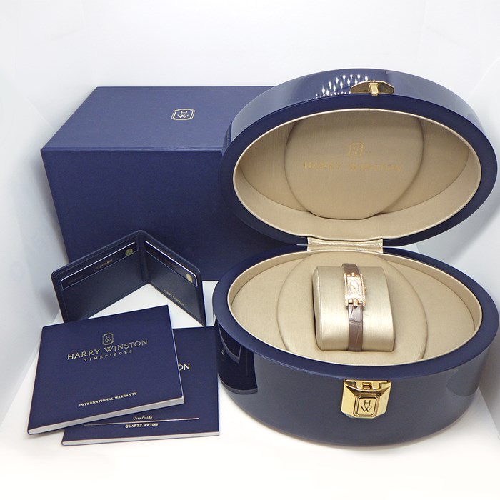 ハリーウィンストン HARRY WINSTON 腕時計 アヴェニューC ミニ・スモールセコンド AVCQSS16RR001 ダイヤ付ベゼル/リューズ/尾錠/ホワイトシェル文字盤 K18PG ブラウンパール アリゲーター レザーベルト クオーツアナログ 【箱・保付き】 【中古】