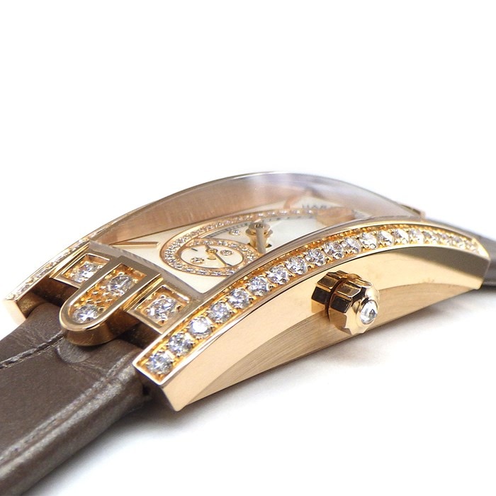 ハリーウィンストン HARRY WINSTON 腕時計 アヴェニューC ミニ・スモールセコンド AVCQSS16RR001 ダイヤ付ベゼル/リューズ/尾錠/ホワイトシェル文字盤 K18PG ブラウンパール アリゲーター レザーベルト クオーツアナログ 【箱・保付き】 【中古】