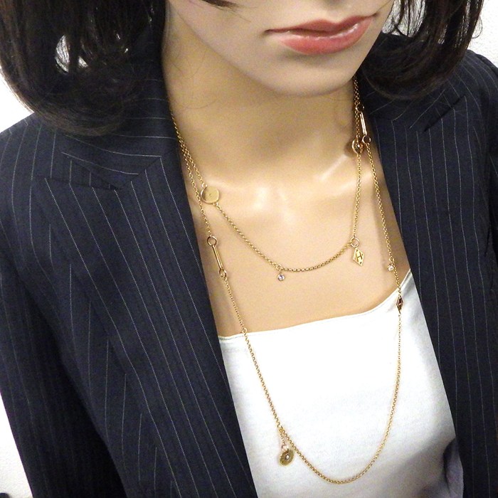 エルメス HERMES ロングネックレス ガンバード H216130B ガンバード クルー・ド・セル Hロゴ バー トグルクラスプ ダイヤモンド 計0.42ct K18PG 【中古】