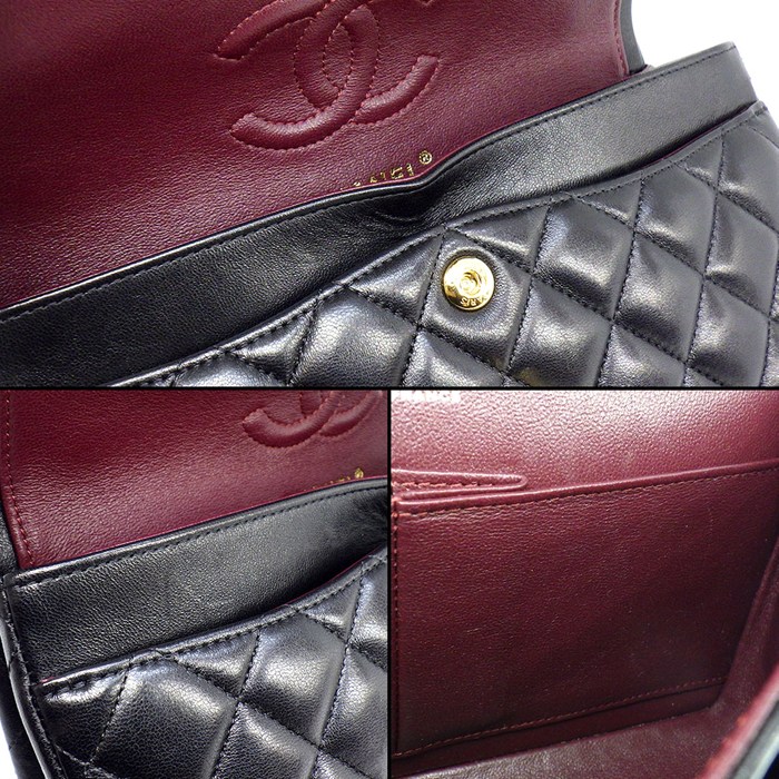 シャネル CHANEL ショルダーバッグ マトラッセ23 クラシック スモール A01113 2018年 ブラック ボルドー ラムスキン ゴールド金具 【中古】