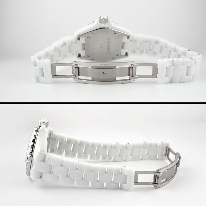 シャネル CHANEL 腕時計 J12 H0968 デイト 回転ベゼル 夜光インデックス 夜光針 ブラックインデックス ホワイト文字盤 SS ホワイトセラミック クオーツアナログ 【中古】