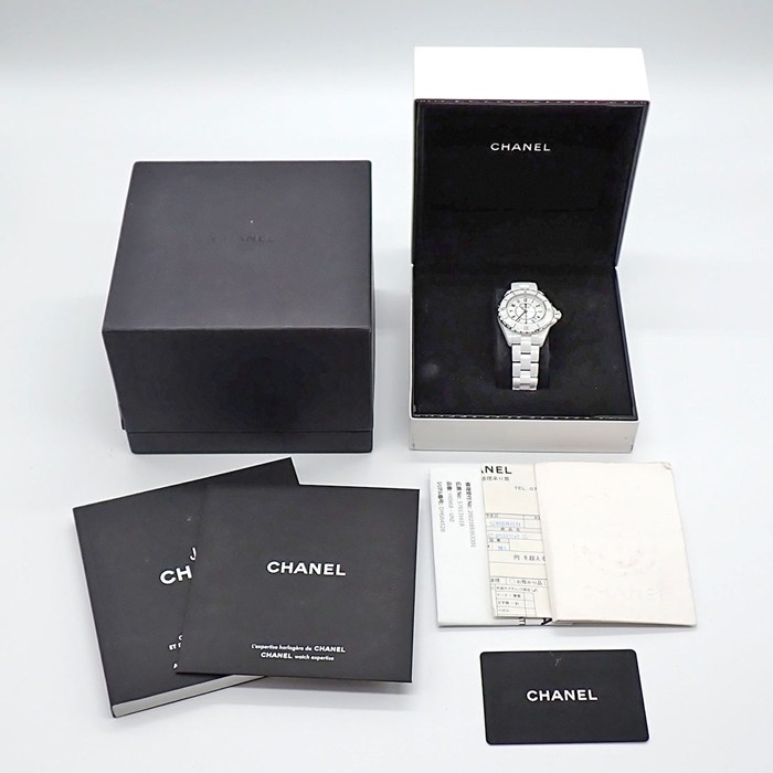シャネル CHANEL 腕時計 J12 H0968 デイト 回転ベゼル 夜光インデックス 夜光針 ブラックインデックス ホワイト文字盤 SS ホワイトセラミック クオーツアナログ 【中古】