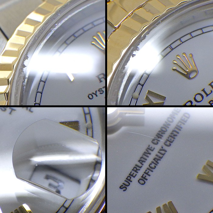 ロレックス Rolex 腕時計 デイトジャスト 69173 ローマンインデックス ホワイト文字盤 フルーテッドベゼル ジュビリーブレス K18YG SS 自動巻き 【OH済み】 【箱・保付き】 【中古】