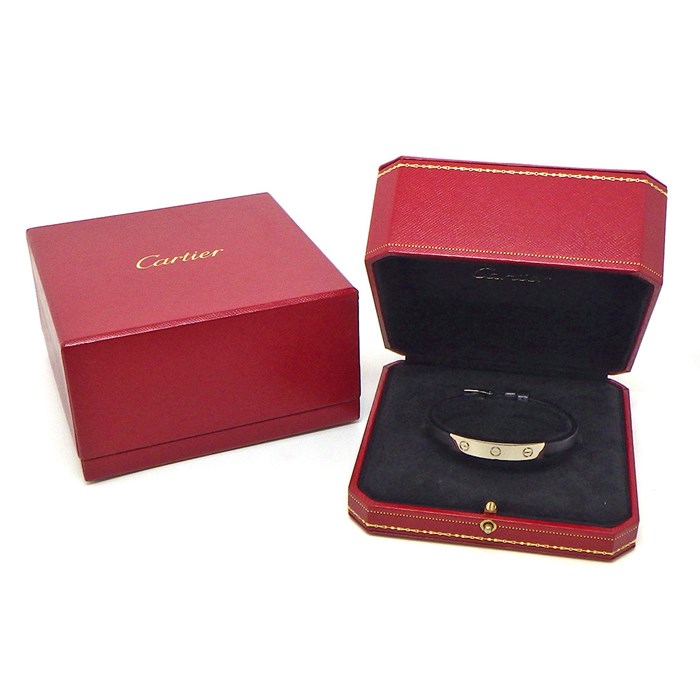 カルティエ Cartier ブレスレット ラブ プレート 3モチーフ ビス K18WG ブラック 革 黒 【中古】