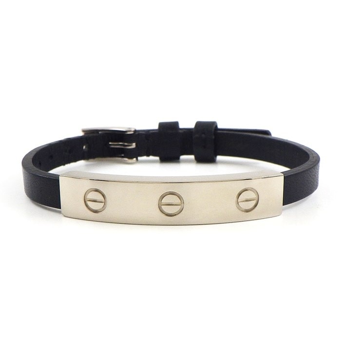 カルティエ Cartier ブレスレット ラブ プレート 3モチーフ ビス K18WG ブラック 革 黒 【中古】