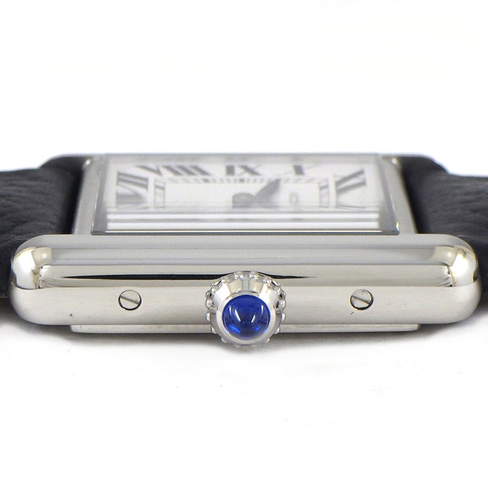 カルティエ Cartier 腕時計 タンク マスト SM WSTA0042 レクタンギュラー シルバー文字盤 ローマンインデックス SS ブラック 牛革ベルト クオーツアナログ 【箱・保付き】 【中古】