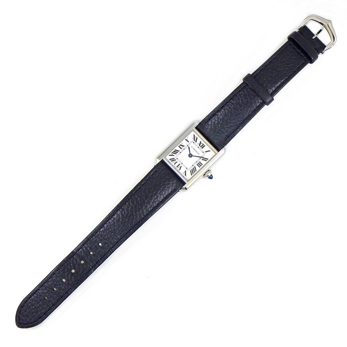 カルティエ Cartier 腕時計 タンク マスト SM WSTA0042 レクタンギュラー シルバー文字盤 ローマンインデックス SS ブラック 牛革ベルト クオーツアナログ 【箱・保付き】 【中古】